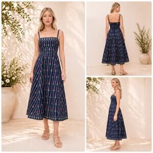 Hill House Home The Margot Midi Dress Trailing Fern Navy Blue Floral Multi XL